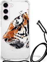 Anti Shock Bumper Case Geschikt voor Samsung Galaxy S23 Smartphone hoesje met doorzichtige rand Tiger