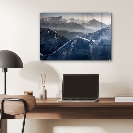 Peinture sur verre - Berg - Paysage - Neige - Hiver - Ski - Plaque de Verres - Peinture sur verre - 60x40 cm - Photo sur verre - Décoration murale