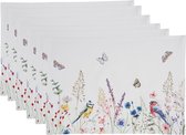 HAES DECO - Set van 6 Placemats - formaat 48x33 cm - kleuren Groen / Blauw / Rood /Geel / Wit - van 100% Katoen - Collectie: So Floral