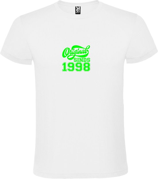 Wit T-Shirt met “Original Sinds 1998 “ Afbeelding Neon Groen Size XXXXXL