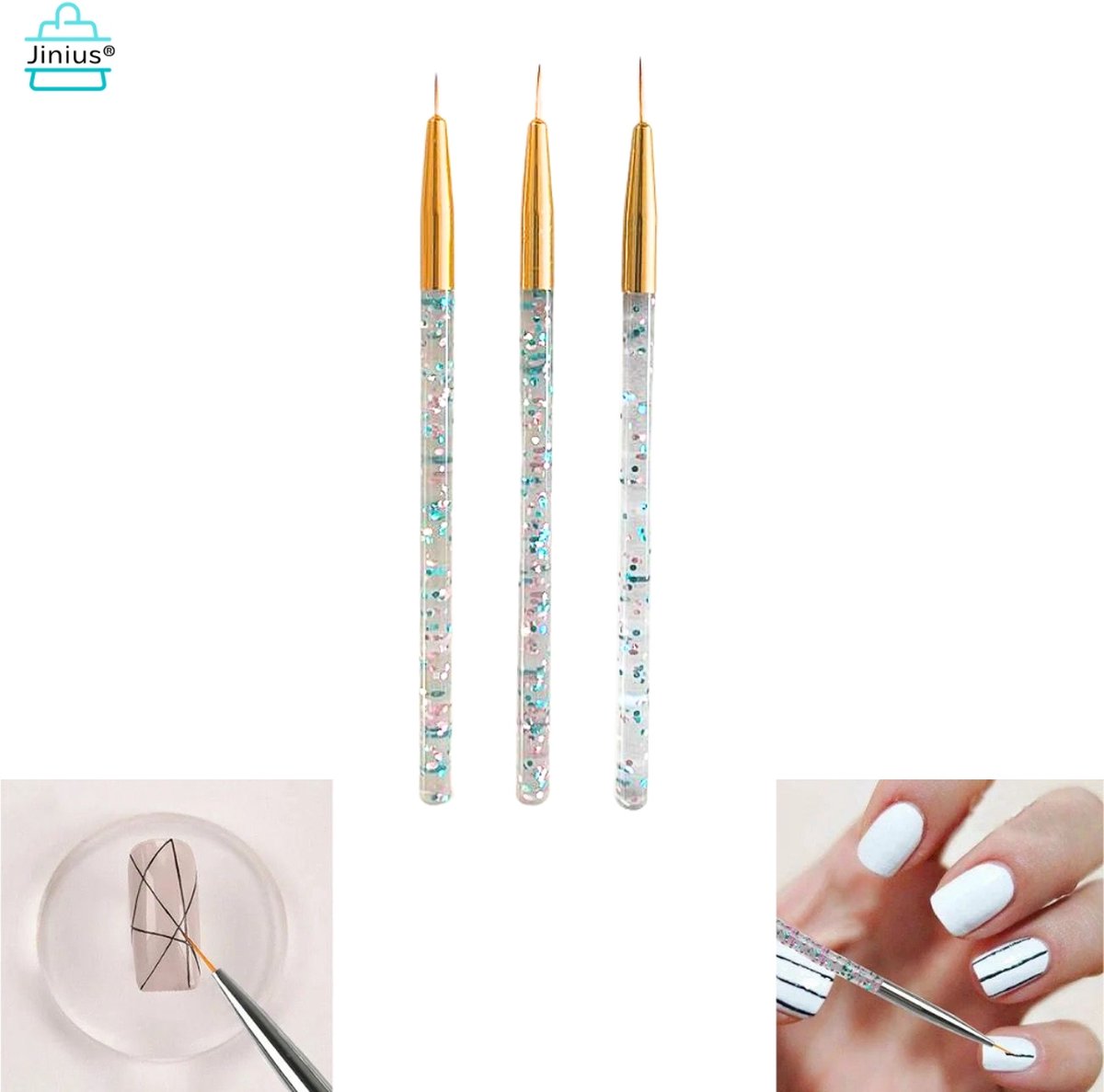 Goedkoopste Jinius ® - Nagel Penseel - Nagel Art Pennen - Nagel Kwast - Nagel Pen - Nail Pencil - Nail Art - Penseel Set 3 Stuks - Goud