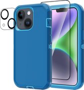 Heavy Duty iPhone 14 case met Screen Protector en Lens Protector - Blauw - Dustproof shockproof telefoonhoes cover bestaande uit 3 lagen inclusief schermbeschermer en lensbeschermer - Geschikt voor Apple iPhone 14