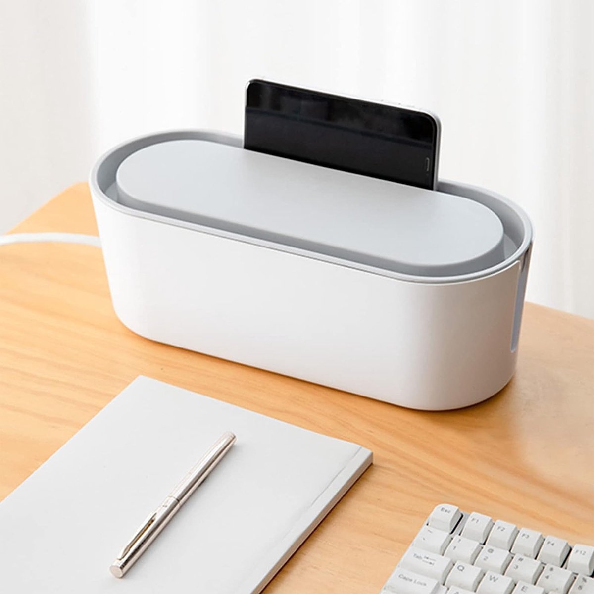 Witte Box Kabelbox kabelbeheerbox met deksel, witte kabelorganizerbox voor het ...