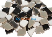 Mozaïek puzzelsteentjes keramiek - mix wit tot zwart; 500 gram
