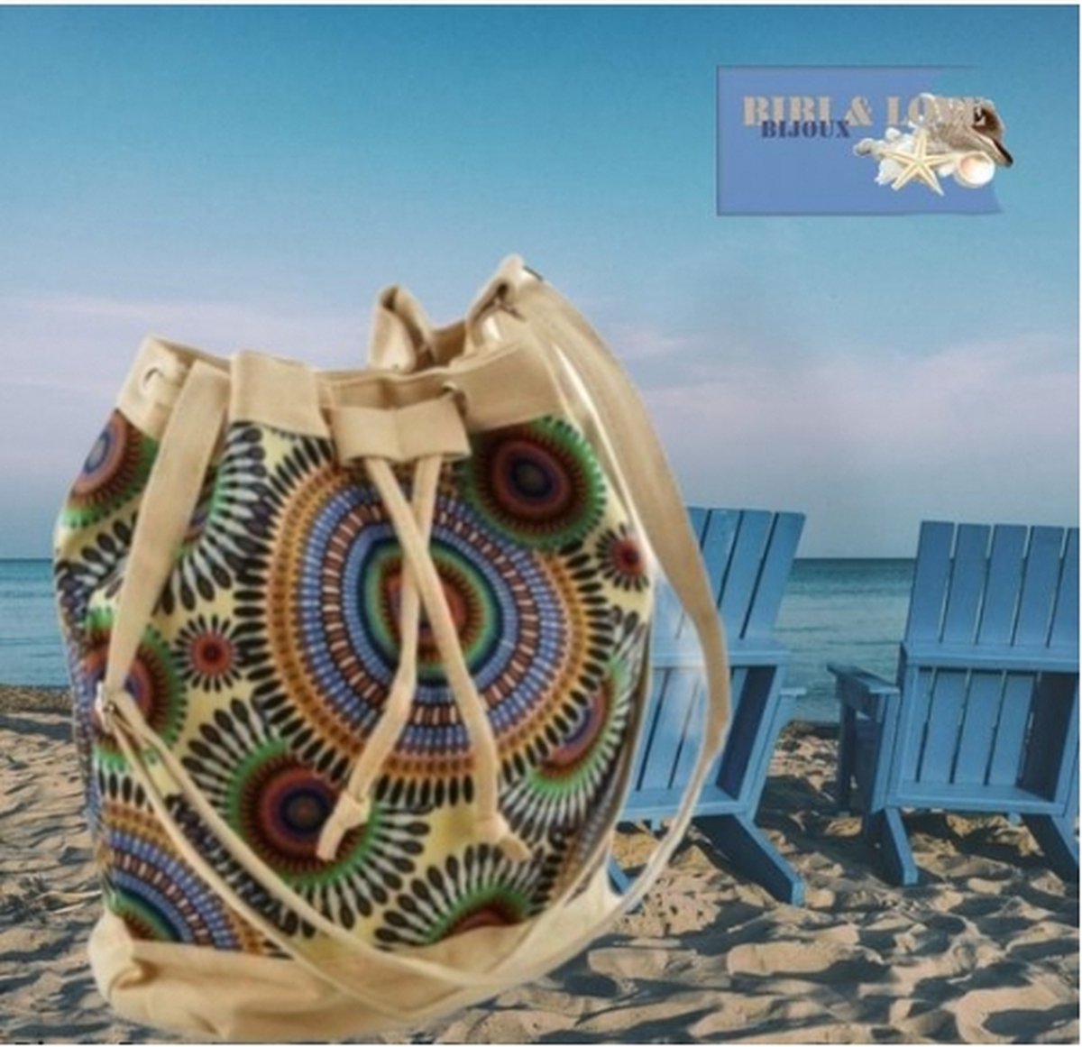 BB - BOHO style schoudertas / buidel tas - beige (zand) meerkleurig multicolour - vakantie holiday casual