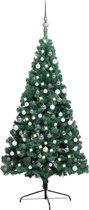 vidaXL - Kunstkerstboom - met - verlichting - en - kerstballen - half - 120 - cm - groen