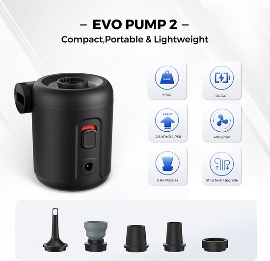 Flextail Gear EVO Pump 2 - Elektrische luchtpomp - Zwembad - Kamperen - Matras - Multifunctionele luchtpomp - luchtbed van Merkloos — afbeelding 5