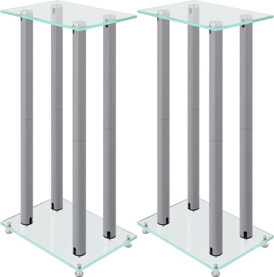 vidaXL - Luidsprekerstandaards - 2 - st - 4 - pijlers - gehard - glas - zilverkleurig