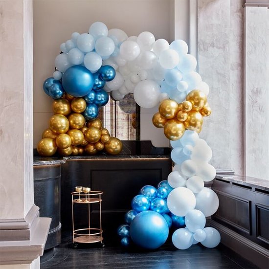 Ginger Ray - Ballonnenboog blauw goud - Luxe Ballonboog Decoratie Kit