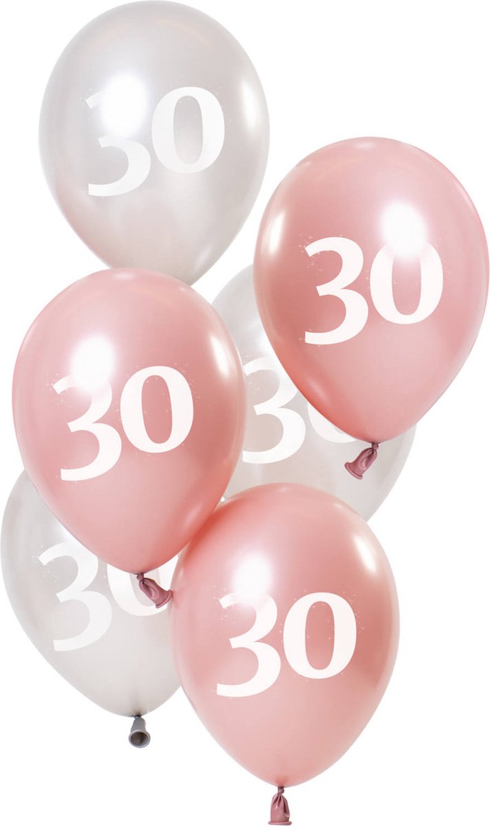 Ballonnen Glossy Pink 30 Jaar 23cm - 6 stuks