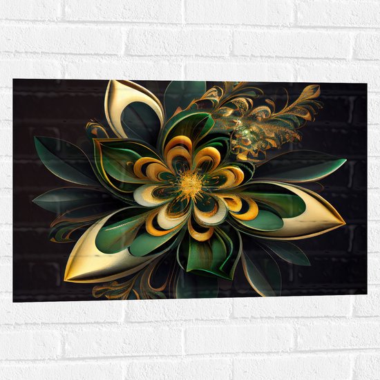 Muursticker - Bloem in Groen en Goud Tinten - 75x50 cm Foto op Muursticker