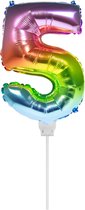 Folat - Folieballon cijfer mini cijfer 5 Regenboog
