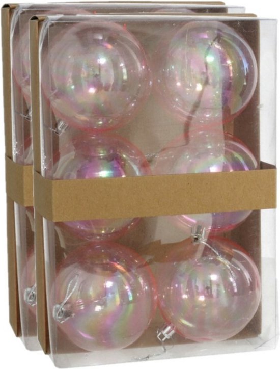 Boules de Noël Gerim - 18x pcs - nacre transparente - 8 cm - plastique
