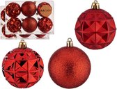 Krist+ gedecoreerde kerstballen - 12x stuks - rood - kunststof - 7 cm