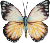 Pro Garden tuin wanddecoratie vlinder - metaal - wit - 31 x 23 cm - muurvlinders