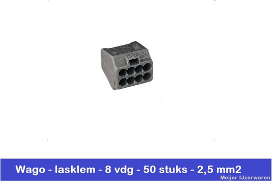 WAGO LASKLEM (LASDOP) - 8 VOUDIG - 273-103 - 50 STUKS - GRIJS - VOOR DRADEN 1.0 / 1.5 / 2.5 mm2 - MASSIEF