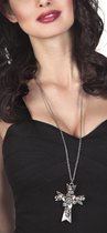 Zilverkleurige Ketting met Gothic kruis.