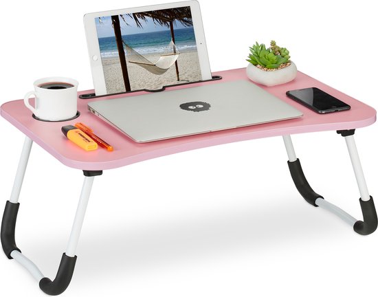 Relaxdays laptoptafel inklapbaar - bedtafel - roze - schoottafel bank - knietafel antislip