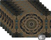Placemat - Placemats kunststof - Mandala - Goud - Bohemian - Luxe - 45x30 cm - 6 stuks - Hittebestendig - Anti-Slip - Onderlegger - Afneembaar