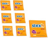 Stick'n 6 grote memoblokken - 101x101mm - extra sticky notes, gelinieerd, oranje, 6x 90 memoblaadjes