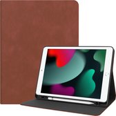 Hoesje Geschikt voor iPad 10.2 2021 Hoes Case Luxe Hoesje Hard Cover - Hoes Geschikt voor iPad 9 Hoesje Bookcase Met Uitsparing Geschikt voor Apple Pencil - Bruin.