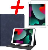 Hoesje Geschikt voor iPad 10.2 2021 Hoes Case Luxe Hoesje Hard Cover Met Screenprotector - Hoes Geschikt voor iPad 9 Hoesje Bookcase Met Uitsparing Geschikt voor Apple Pencil - Donkerblauw