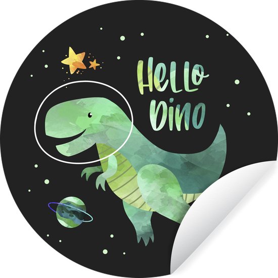 Papier peint cercle - Dinosaurus - Vert - Dino - Espace - Garçon - Papier peint autocollant - Papier peint cercle - Cercle mural intérieur - Cercle mural - Chambre d'enfant - Décoration murale ronde - 30x30 cm - Décoration murale ronde