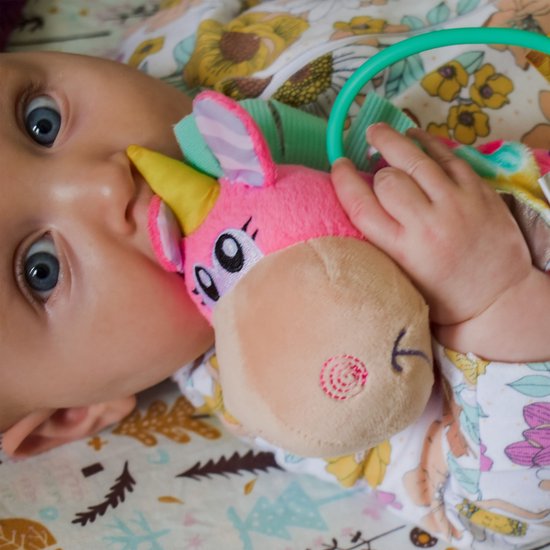 Playgro Clip Clop Rammelaar Unicorn Eenhoorn Roze - Activiteitenspeeltje - Rammelaar - Kraamkado - Baby speelgoed - Babyspeeltje - Kinderwagenaccessoire - Knuffeldier - Baby rammelaar - Bijtspeelgoed - Grijpspeelgoed - Baby