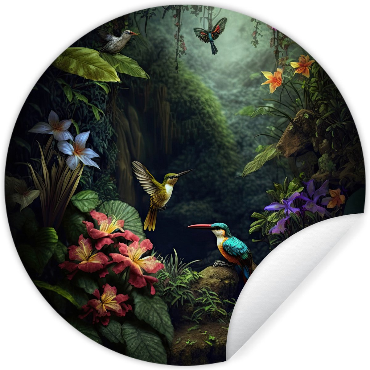 WallCircle - Stickers muraux - Cercle Papier Peint - Paon - Fleurs - Jungle  - Arc En