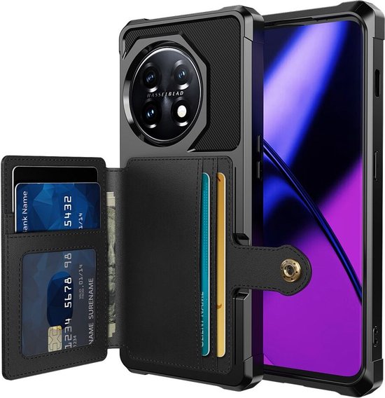 Étui portefeuille pour OnePlus 11 - Coque arrière 3 en 1 avec porte-cartes  - Étui pour