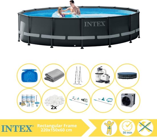 Intex 28202UK 10ft x 30inch Above Ground Metal Frame Round Outdoor Pool with Filter Pump Included, 4.485 Litres, Blue, Dimensions: 305 x 305 x 76cm