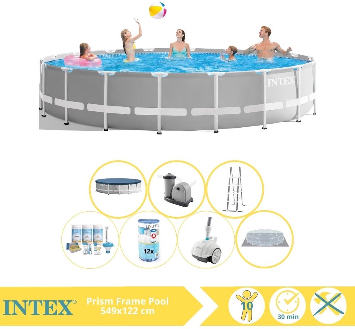 Intex Prism Frame Zwembad - Opzetzwembad - 549x122 cm - Inclusief Onderhoudspakket, Filter en Zwembad Stofzuiger