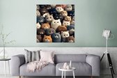 Wanddecoratie Metaal - Aluminium Schilderij Industrieel - Katten - Dieren - Poes - Design - Meiden - Jongens - 90x90 cm - Dibond - Foto op aluminium - Industriële muurdecoratie - Voor de woonkamer/slaapkamer
