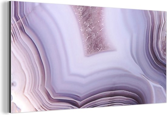 Wanddecoratie Metaal - Aluminium Schilderij Industrieel - Abstract - Geode - Roze - Edelsteen - 40x20 cm - Dibond - Foto op aluminium - Industriële muurdecoratie - Voor de woonkamer/slaapkamer