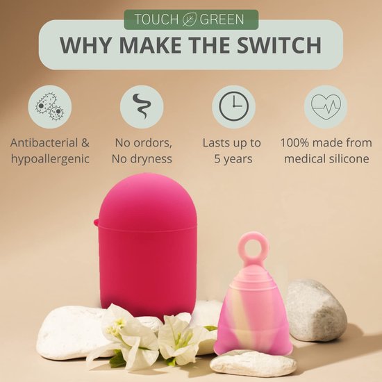 Touch Green Menstruatiecup 2 stuks Maat M + Sterilisator - Herbruikbare Menstruatie Cup - Touch Green