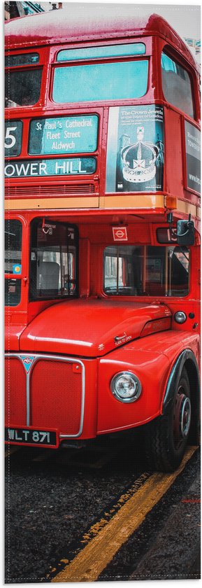 Vlag - Traditionele Rode Toeristenbus door de Straten van Londen - 20x60 cm Foto op Polyester Vlag