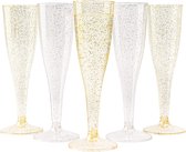 MATANA 120 Plastic Champagneglazen med Gouden en Zilveren Glitter voor Bruiloften, Verjaardagen, Kerst & Feesten, 133ml - Elegant, Stevig & Herbruikbaar
