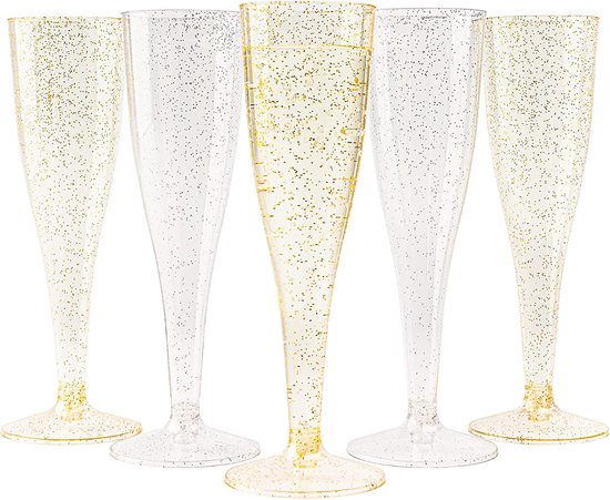 Foto: Matana 120 plastic champagneglazen med gouden en zilveren glitter voor bruiloften verjaardagen kerst feesten 133ml elegant stevig herbruikbaar