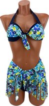 Dames Bikini - Met mini jurk - 3 delig - Bloemen - Donker blauw - model 1 - S/M