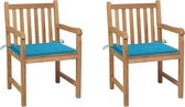 vidaXL Chaises de jardin de vidaXL 2 pièces avec coussins bleus en teck massif
