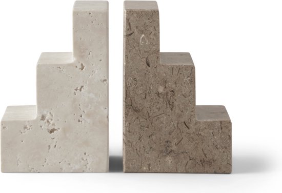 Lot De 2 Serre-Livres Design Marbre Gris & Doré Fluid Art – Supports Décoratifs Élégants Et Robustes Pour Bureau & Étagère