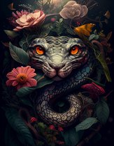 AI - Décoration - Poster - Animaux - Serpent - Fleurs et jungle - 48 - 30 x 40 cm
