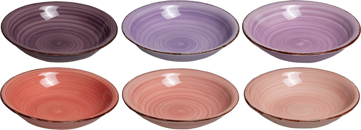 Dutch Kitchen Diepe borden ø 21 cm - Mykonos - 6 Stuks - Paars - Aardewerk