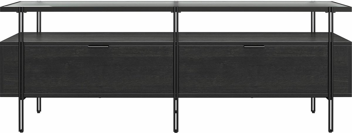 Notio Living Wainwright|TV-meubel met 2 lades bovenplaat in glas en zwart eikenlook Black