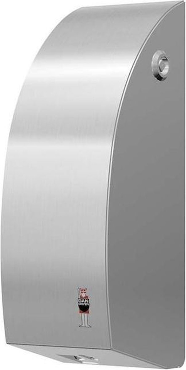 Dan Dryer soap- and disinfectant dispenser made of brushed stainless steel