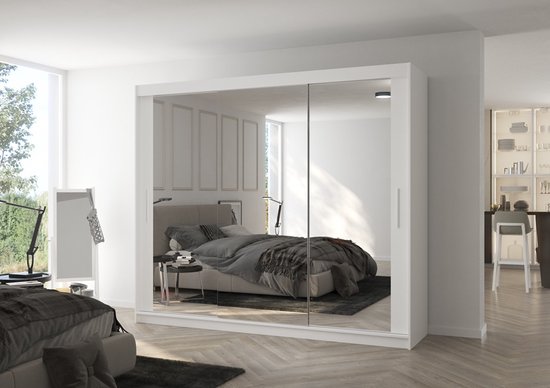 Armoire - Chester - Miroir - 3 portes coulissantes - étagères - tringle à vêtements - 250 cm