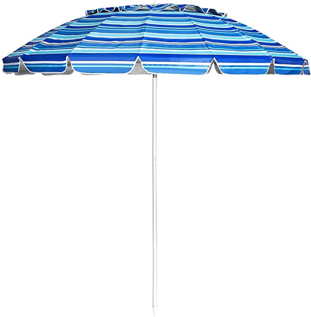 Kantelbare terrasparasol met verankering voor tuin en strand, in neutrale tinten, zonder merklogo.