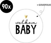 90x Sluitsticker Welkom Baby | Wit | Goudfolie hartje | 40 mm | Geboorte Sticker | Sluitzegel | Sticker Geboortekaart | Baby nieuws | Zwangerschap |Luxe Sluitzegel