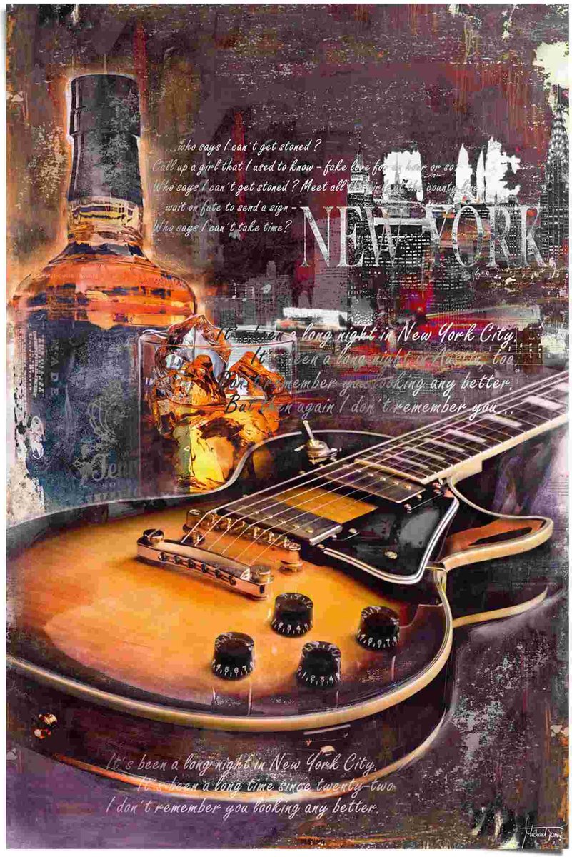 Guitare et whisky - Affiche 61 x 91,5 cm