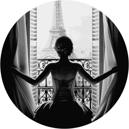Plexiglasschilderij Vrouw in Parijs Ø 70 cm